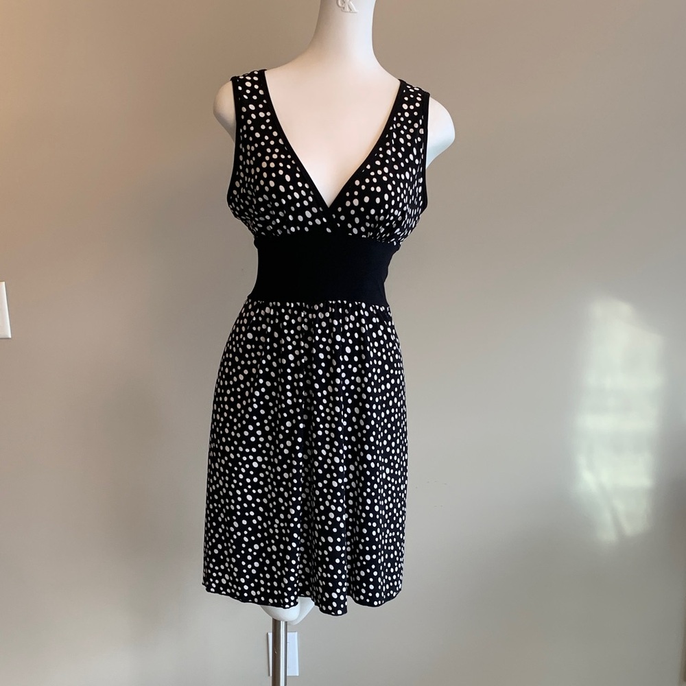 Elegant Black and White Polka Dot Midi Dress